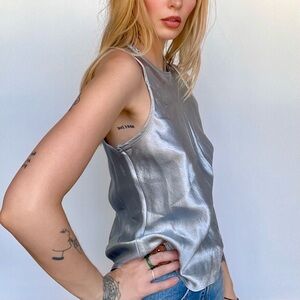 Iconic vintage 80s/90s silver liquid metallic acetate sleeveless top